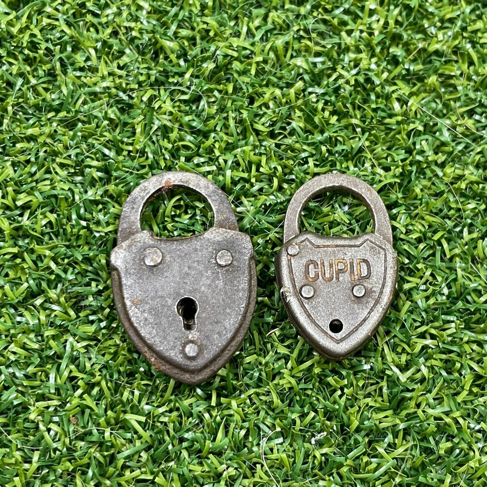 Vintage Antique Heart Shaped Cupid Miniature Japan Metal Padlock